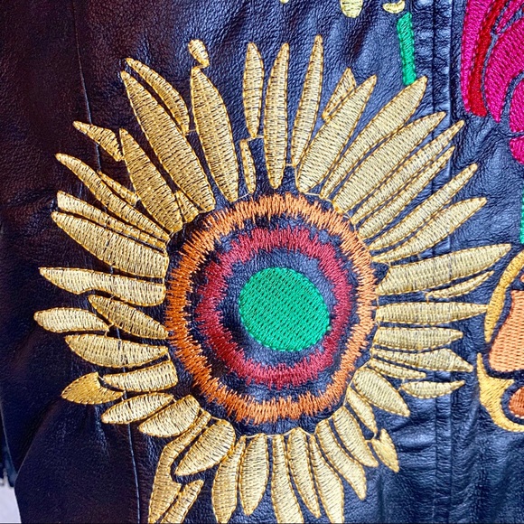 Floral Embroidered Leather Biker Jacket - Picture 7 of 8